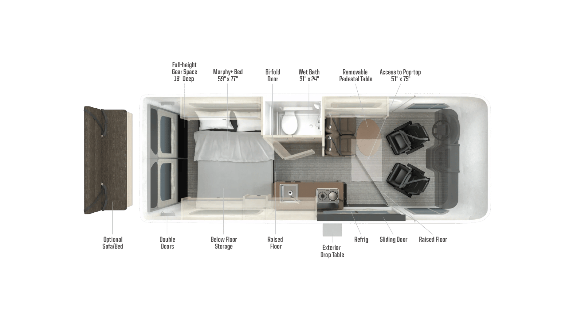 2027 Winnebago Solis 59PX - POP TOP floorplan