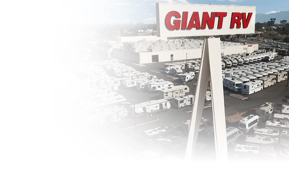Aerial view of a Giant RV dealership lot
