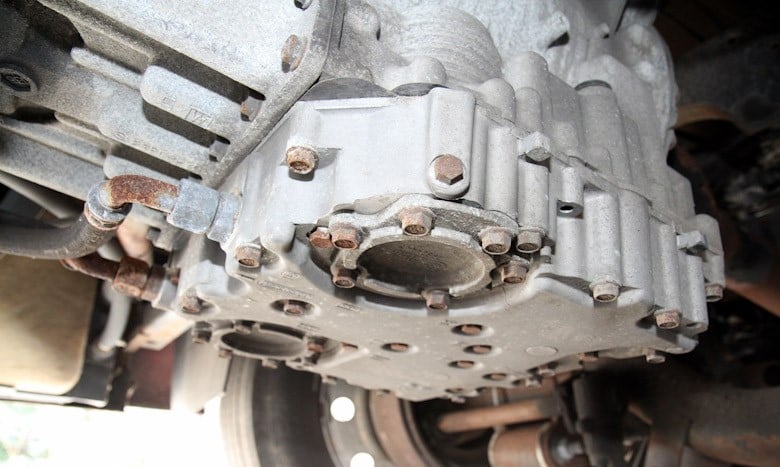 RV chassis service work underneath a motorhome