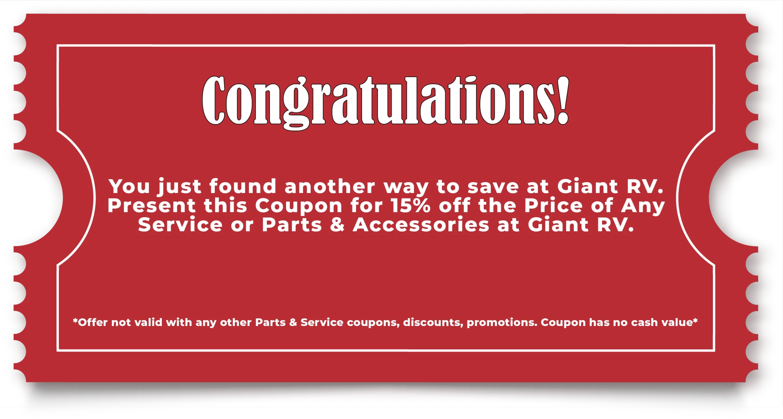 15% off the price of any service or parts & accessories at Giant RV
